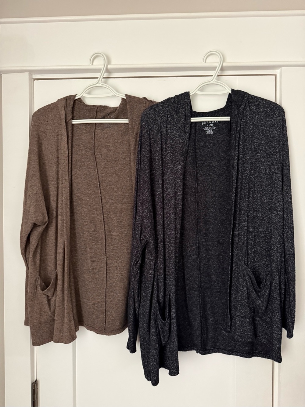 American Eagle Open-Front Hooded Cardigan Sweater set of 2 - Brown and Charcoal